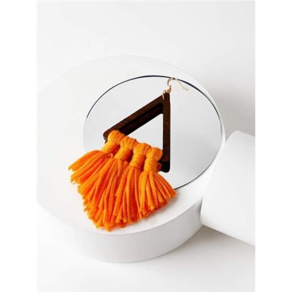 TODAY is Orange Women's Wooden Tassel Drop Earrings - Picture 5 of 7